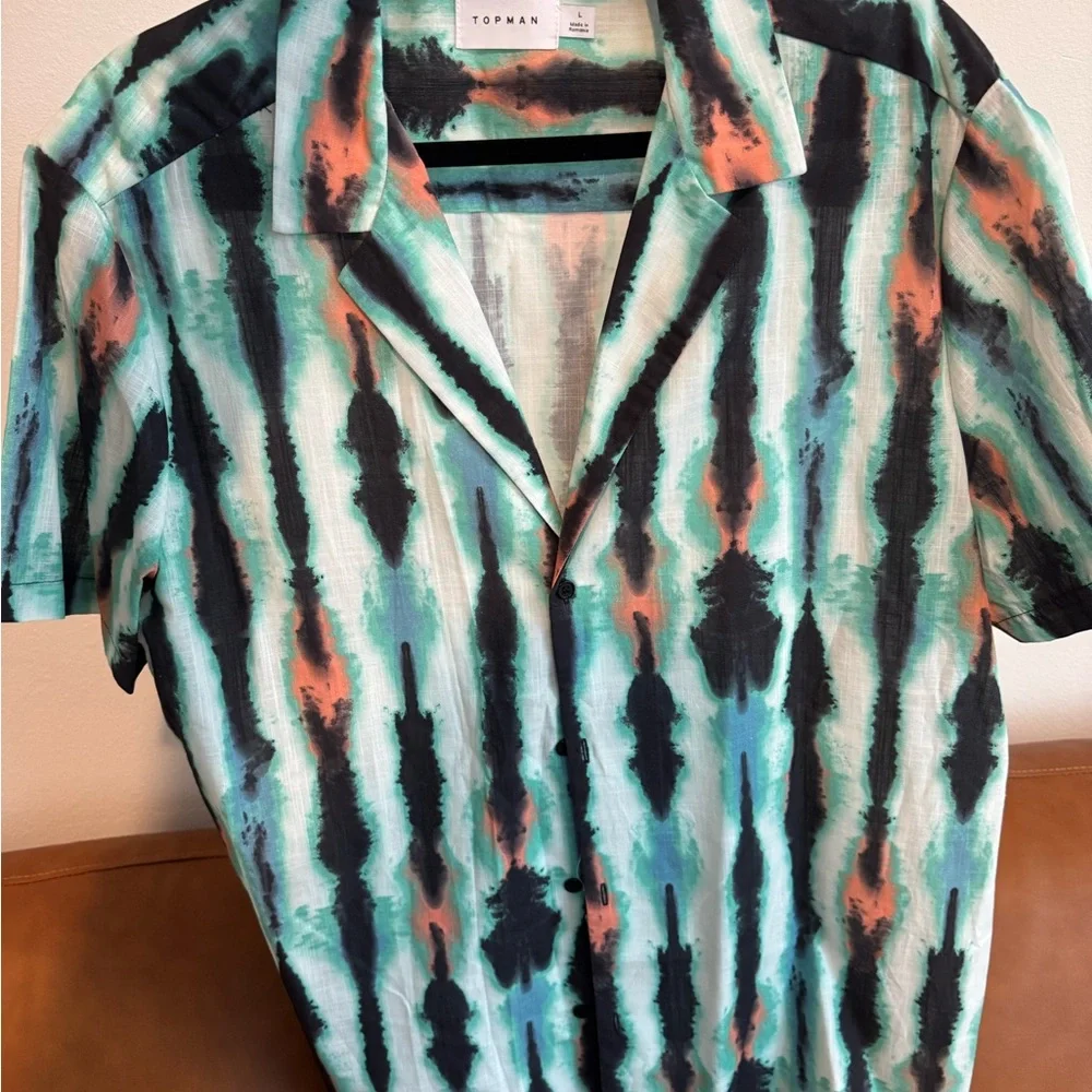 Topman Teal and Coral Striped Men's Shirt - Picture 12 of 12